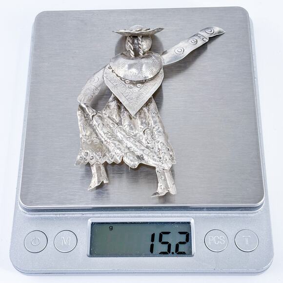 Vintage Peru Sterling Silver 925 Folk Dancer Brooch Pin - Picture 7 of 8